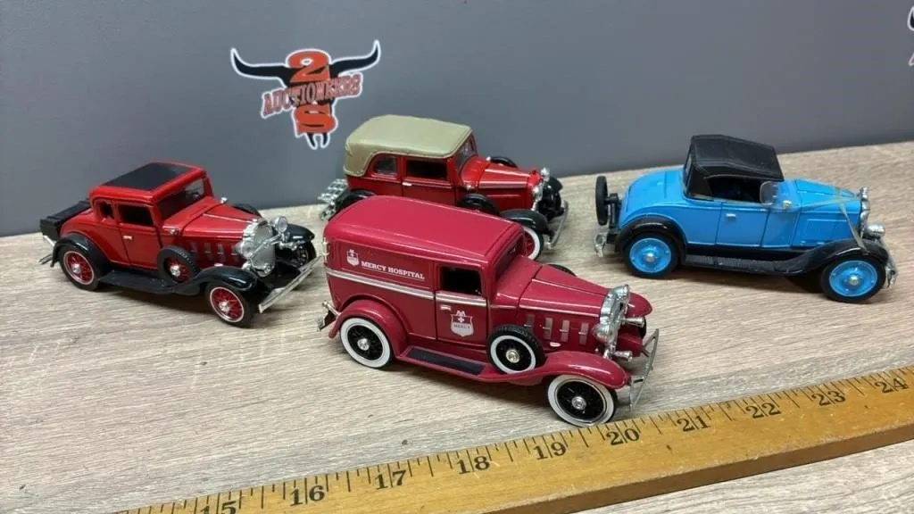 4 Vintage Toy Automobiles. China.