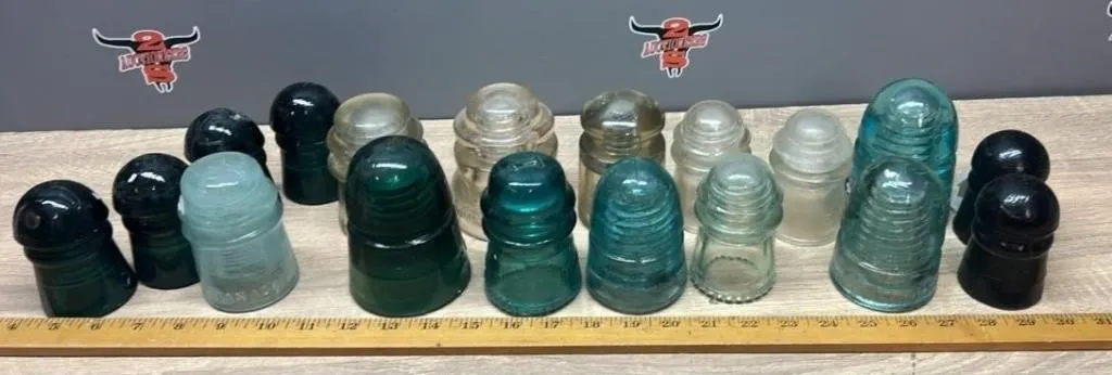 18 Glass Insulators, Various Designs *NO SHIPPING