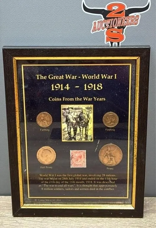 Framed Coins from 1914-1918. 6.5�Wx8.5�H.