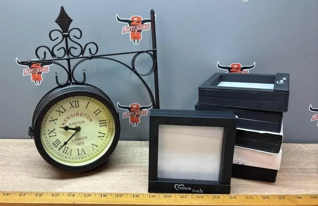 Wall Mount Clock & 6 Magnetic Photo Frames.
