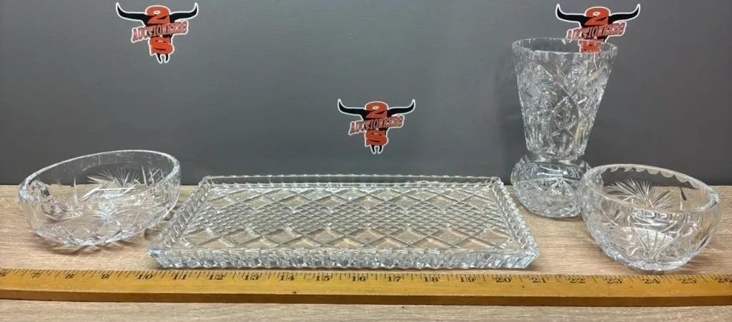 4 Chipped Crystal Dishes. *NO SHIPPING