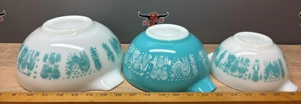 3 Pyrex Butterprint Cinderella Bowls. Missing