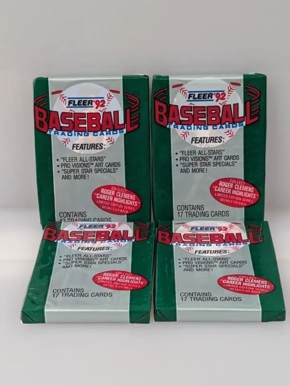 (4) 1992 Fleer Baseball 17 Cards Per Pack