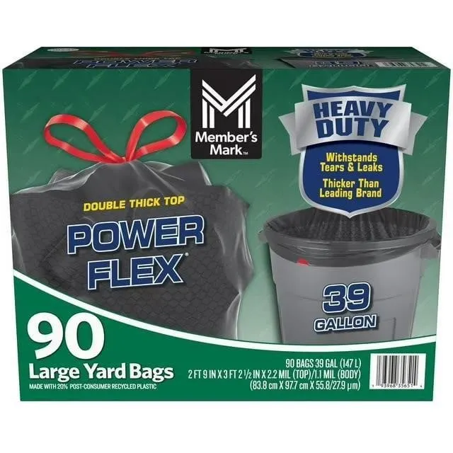 Gallon Power Flex Drawstring Yard Trash Bags 90ct
