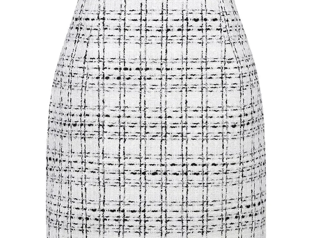 Kinghua Tweed Plaid Mini Skirt High Waisted Large
