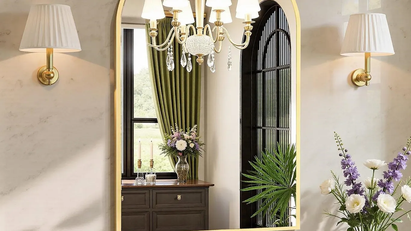 Sweetcrispy 20x30 Arched Gold Wall Mirror