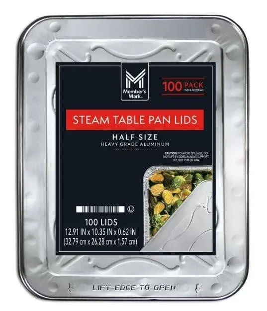 Aluminum Steam Table Lids Half Size 100ct