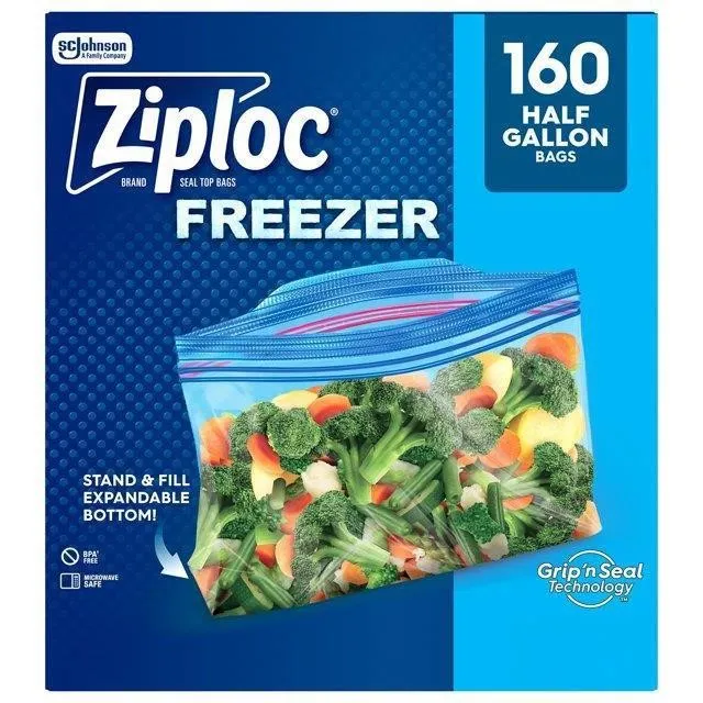 Ziploc Half Gallon Freezer Bags Expandable 160ct