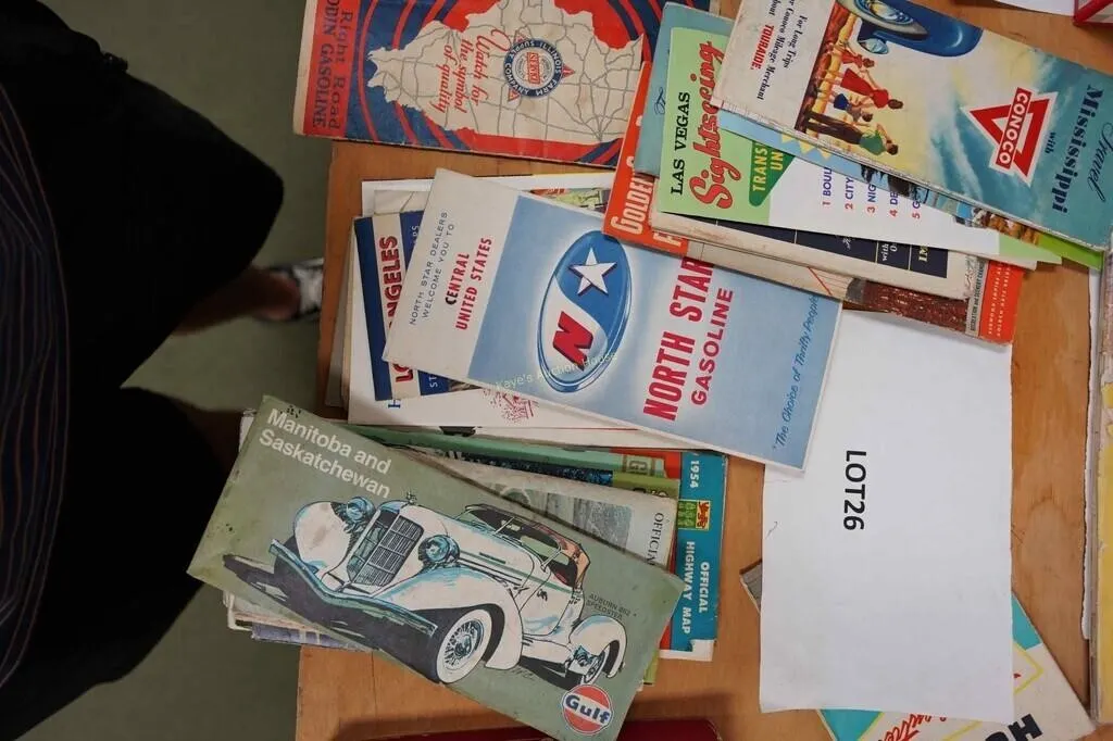 assorted vintage gas station road maps