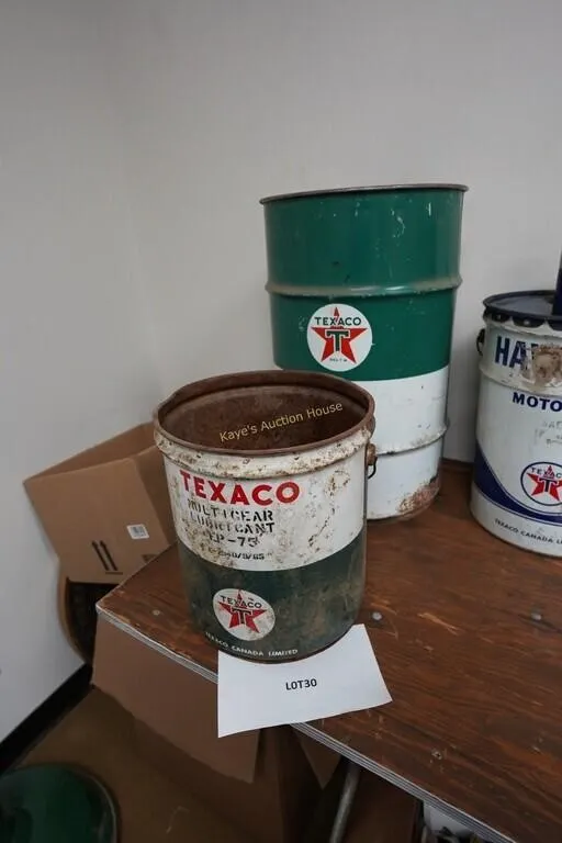 vintage Texaco Oil drum and pail