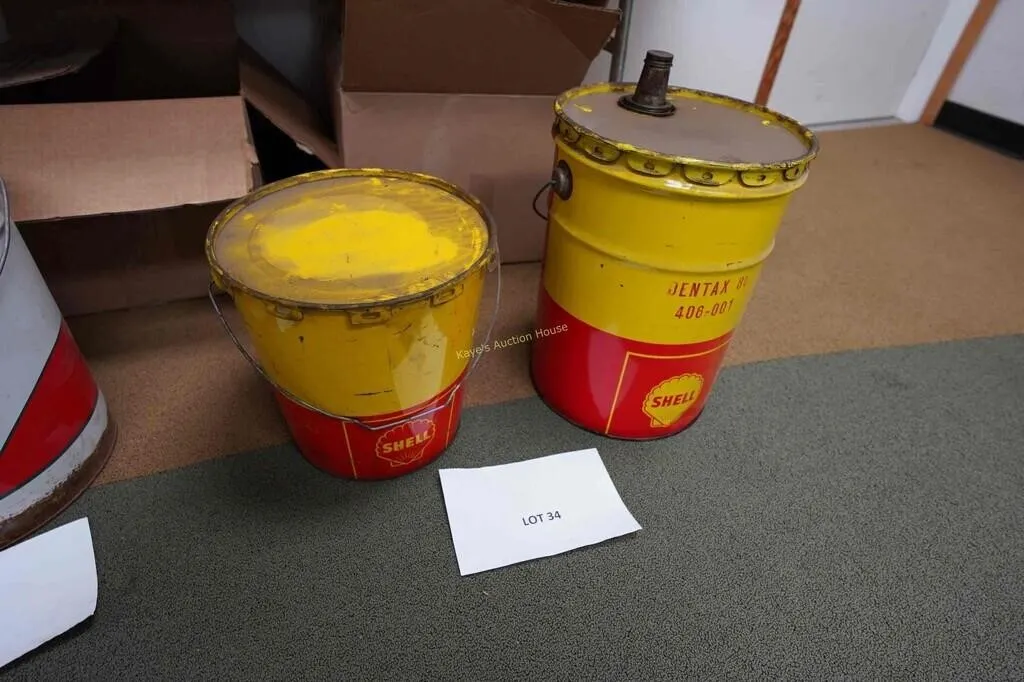 Shell oil pails and lubricant drum