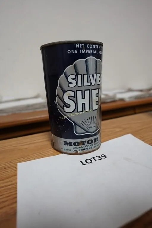 Silver Shell motor oil can