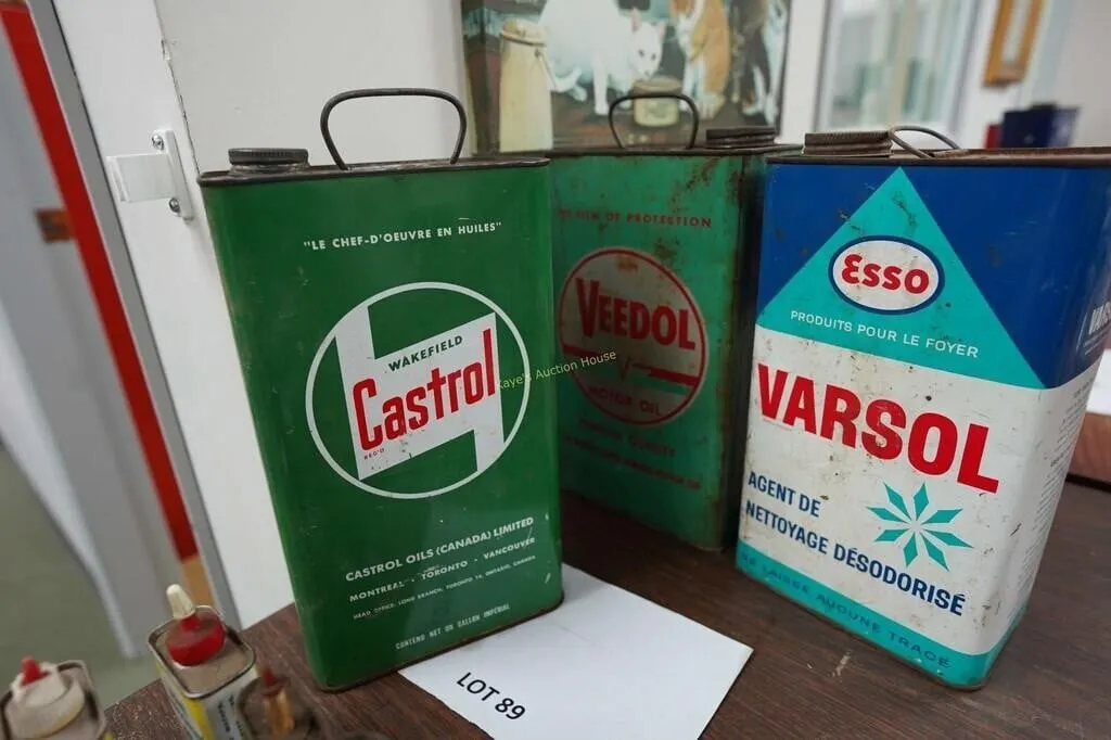 Castrol, Veedol & Esso Varsol gallon cans