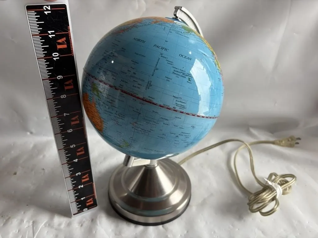 Illuminated World Globe on Metal Stand