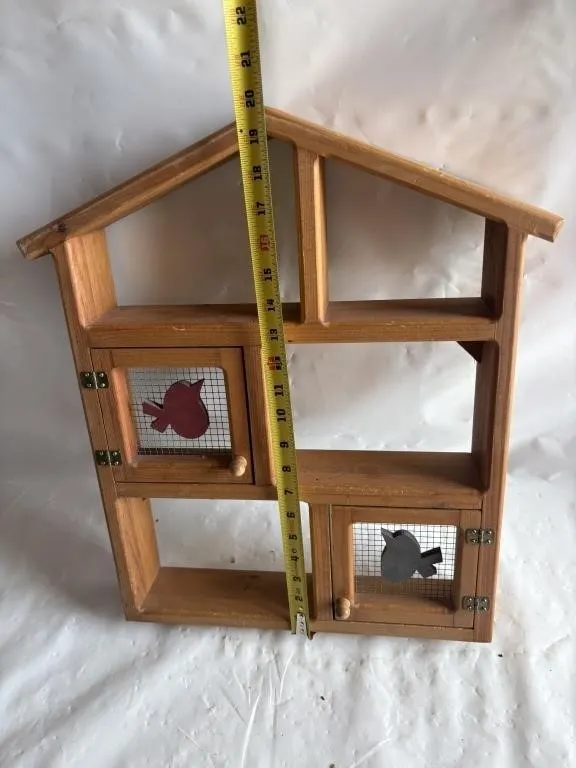 Wooden Birdhouse Shelf with Bird Cutout Doors