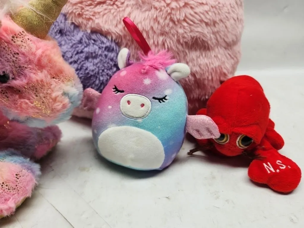Plush Lot: Squishmallow Unicorn, Purses & Crab