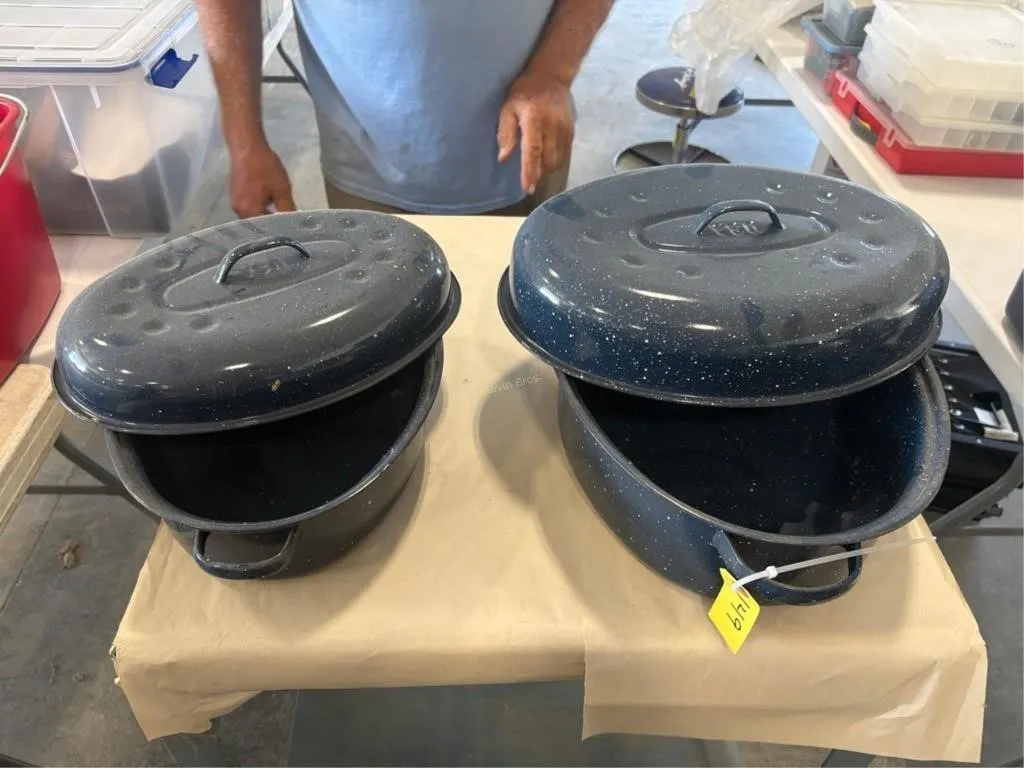 Blue Speckled Enamelware Roasters