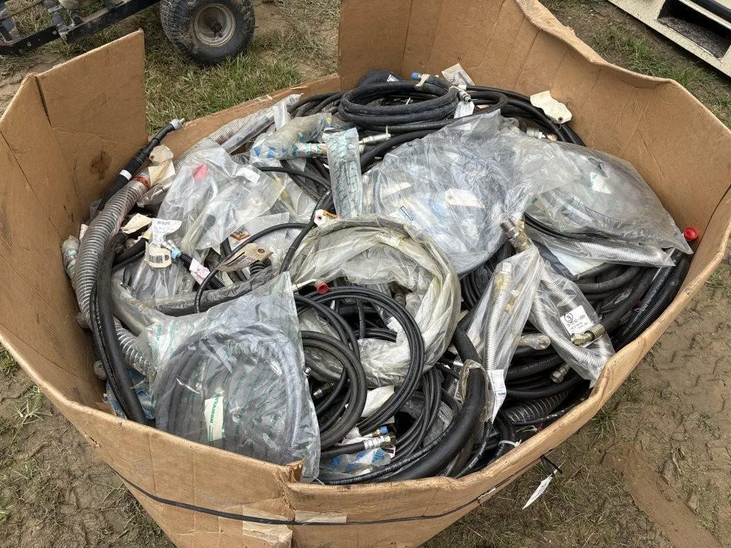 Tote of misc hydraulic hoses etc