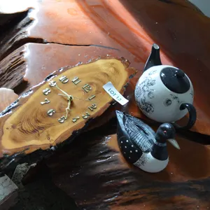 Wood Clock, Tea Pot, Loon