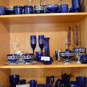 Collection of Cobalt Blue Vase, Serving Plates, Sugar Bowl, Salt and Pepper, Bowls, etc.