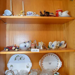 Decorative Cups and Saucer, Serving Plates, Collector Car, Horse and Wagon