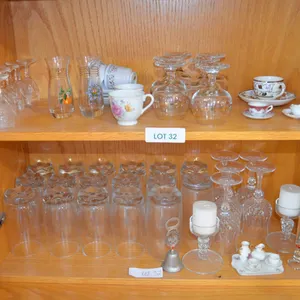 Variety of Drinking Glasses, Tea Cups, Wine Glasses, Brandy Glasses