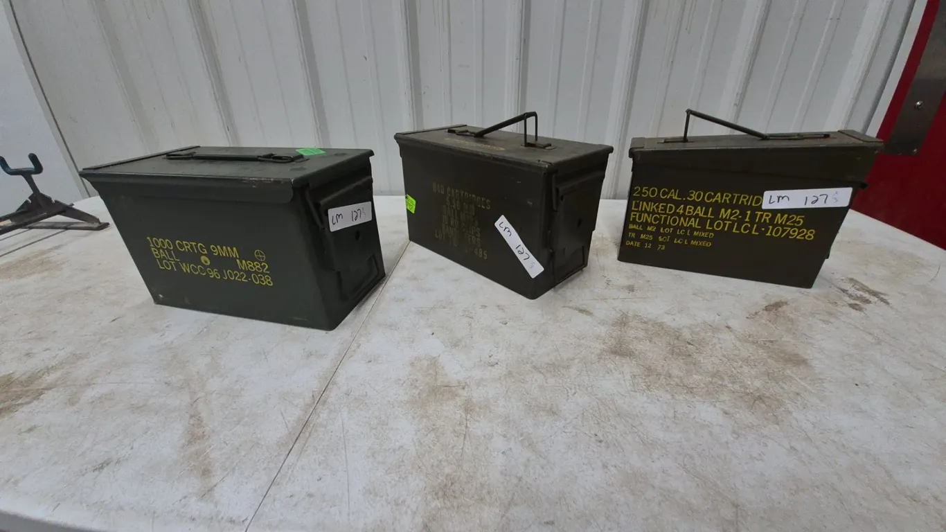 Three Military Metal Ammunition Cans