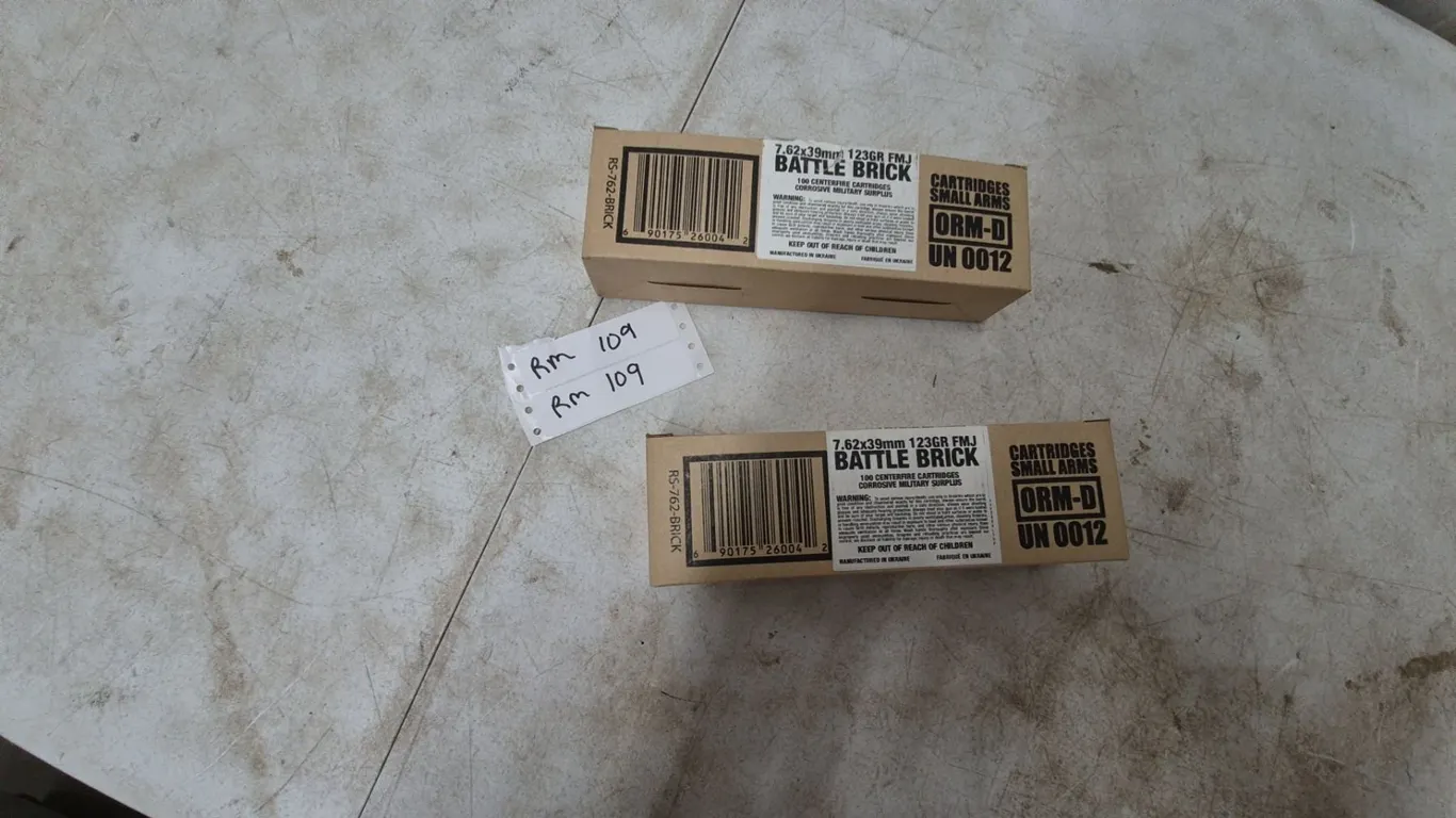 7.62×39mm 123 Gr. FMJ Ammunition, 200 Rounds