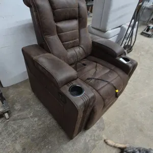 Brown Leather / Leather-Style Power Recliner with Cupholders and Remote