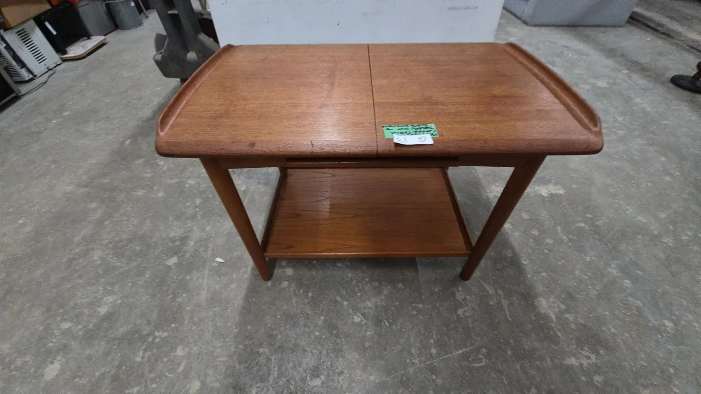 MCM Teak Coffee Table with Pull-Out Slate Extension and Lower Shelf