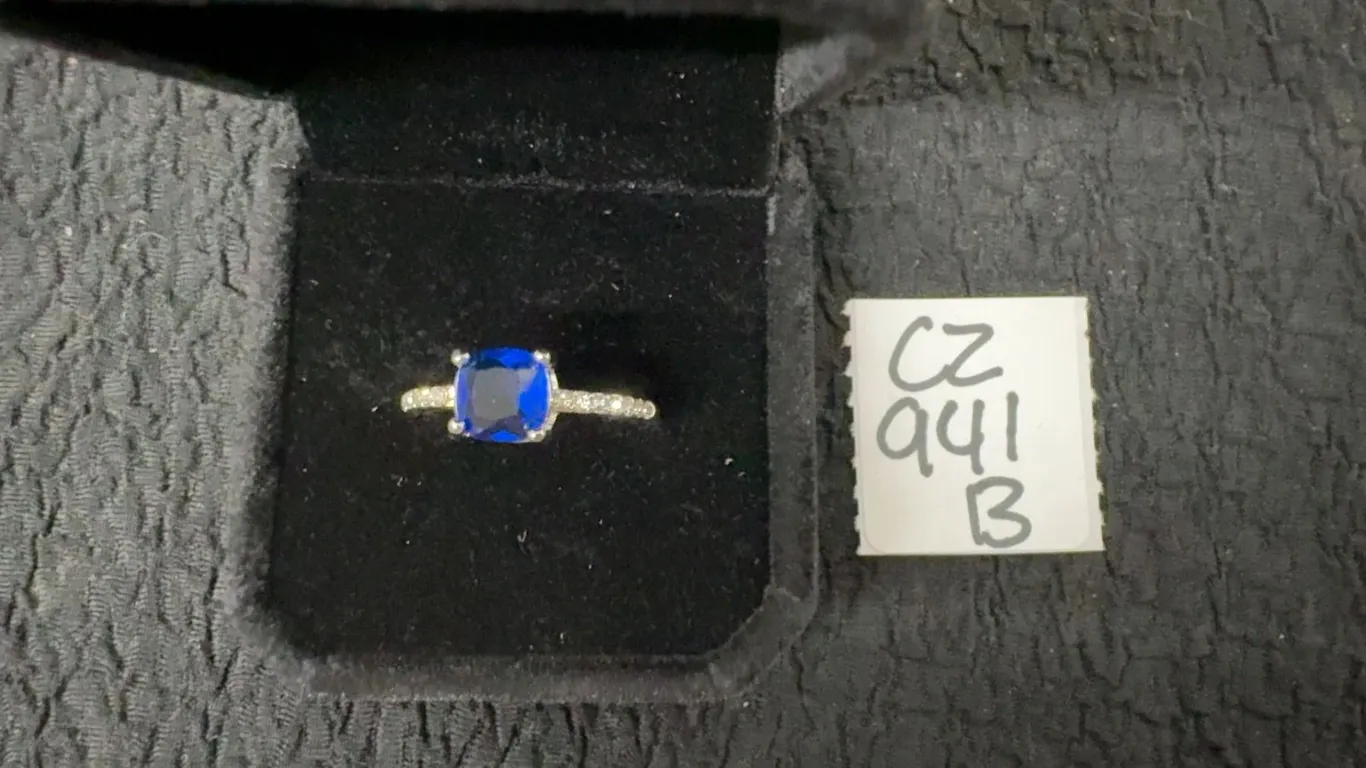 Platinum Plated 1.5 Carat Cushion Cut Lab-Created Blue Sapphire Chanel Ring, Size 7