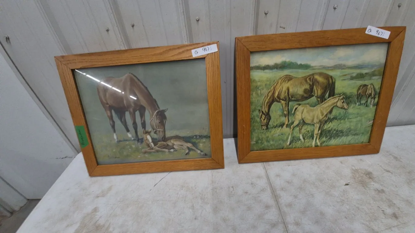Two Framed Horse and Foal Prints. 19”×23”
