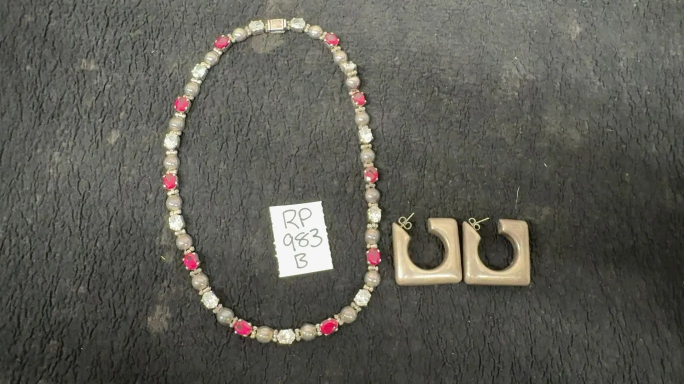 Birks Sterling Earrings, 16 Grams, and Vintage 925 Mexican Silver Necklace adorned with red onyx