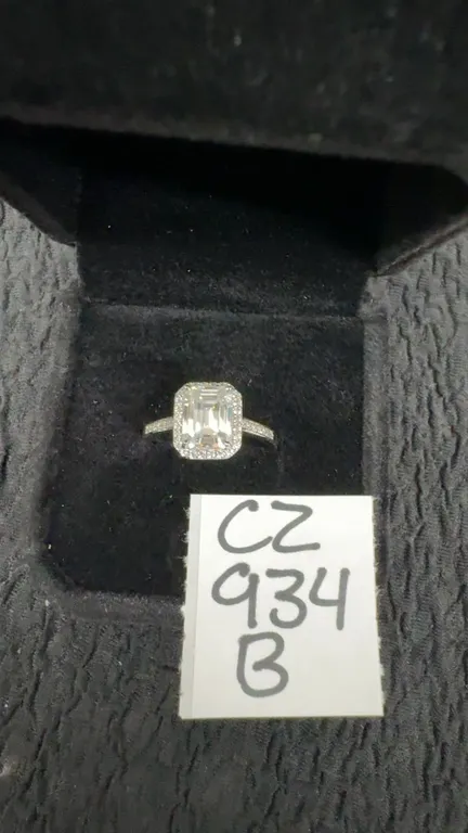 2.0ct Emerald Cut Moissanite Halo Ring Resizable, 925S with White Gold Overlay, D, VVS1, GRA