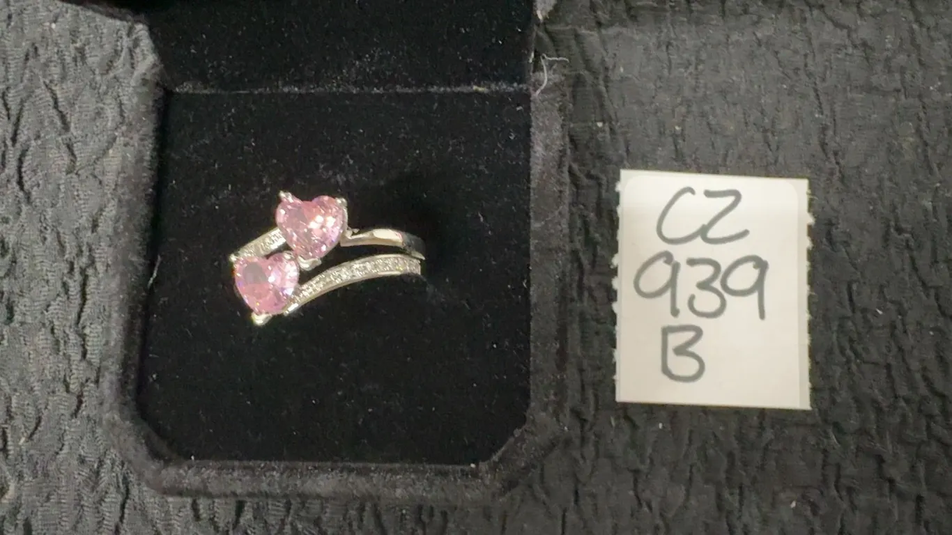 Platinum Plated 1.0 TCW Heart Cut Lab-Created Pink Sapphire Double Heart Ring, Size 7