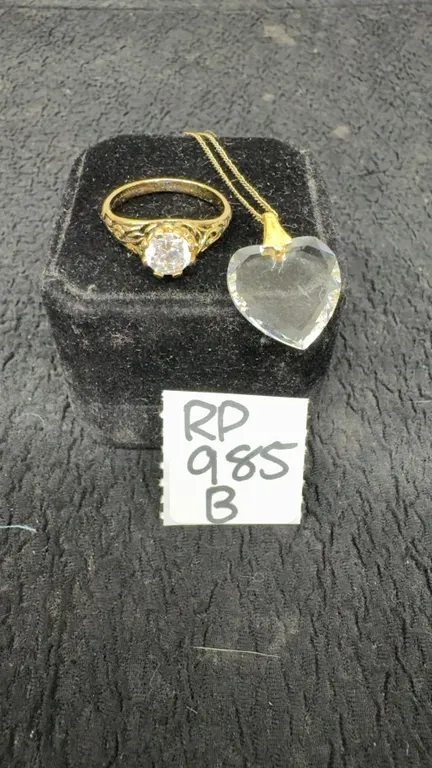 12K Gold Filled Hawaii Necklace with Heart Pendant and Vintage Gold tone Ring