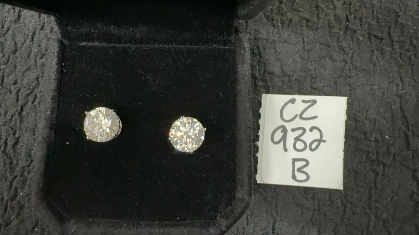 Platinum Plated 2.0 Ct Each Moissanite Lab Diamond Stud Earrings, GH, VVS1, GRA Report, Retail $