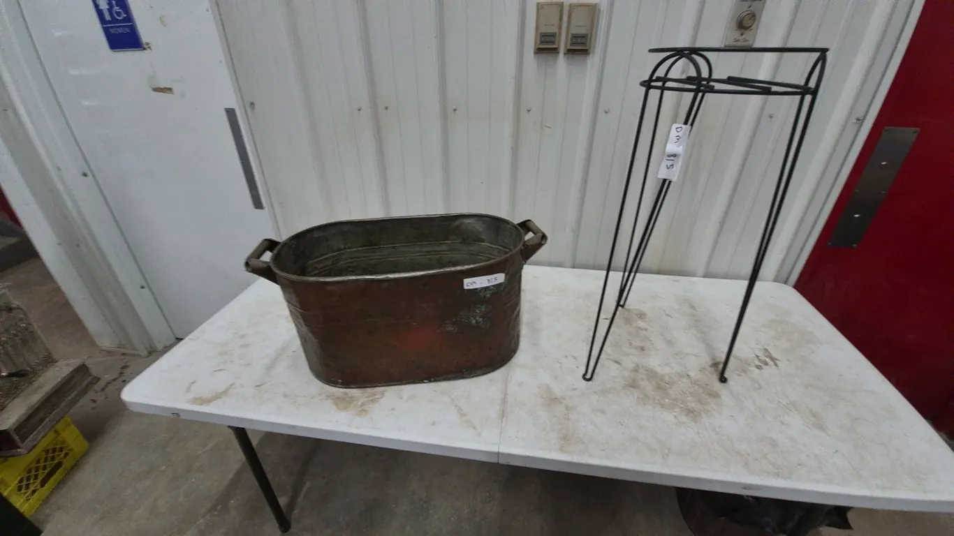 Copper Tub and Black Metal Plant Stand