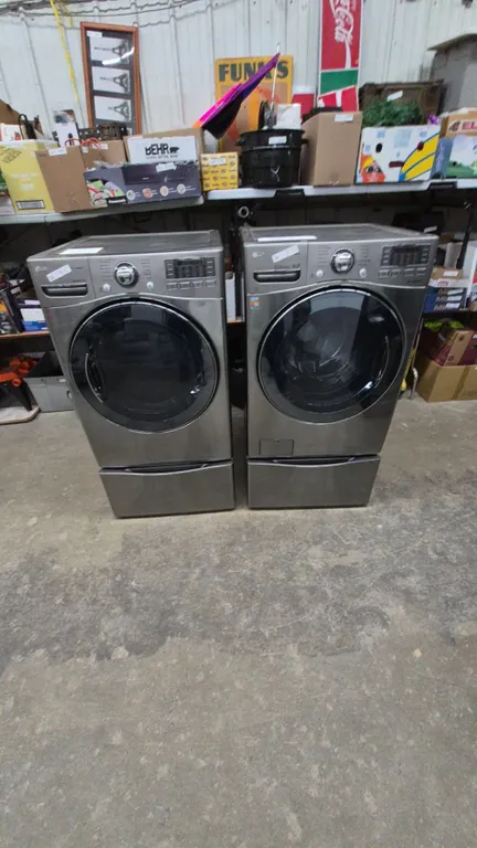 LG True Steam Front-Load Washer and Sensor Dry Dryer Set with Pedestals, Stainless Finish