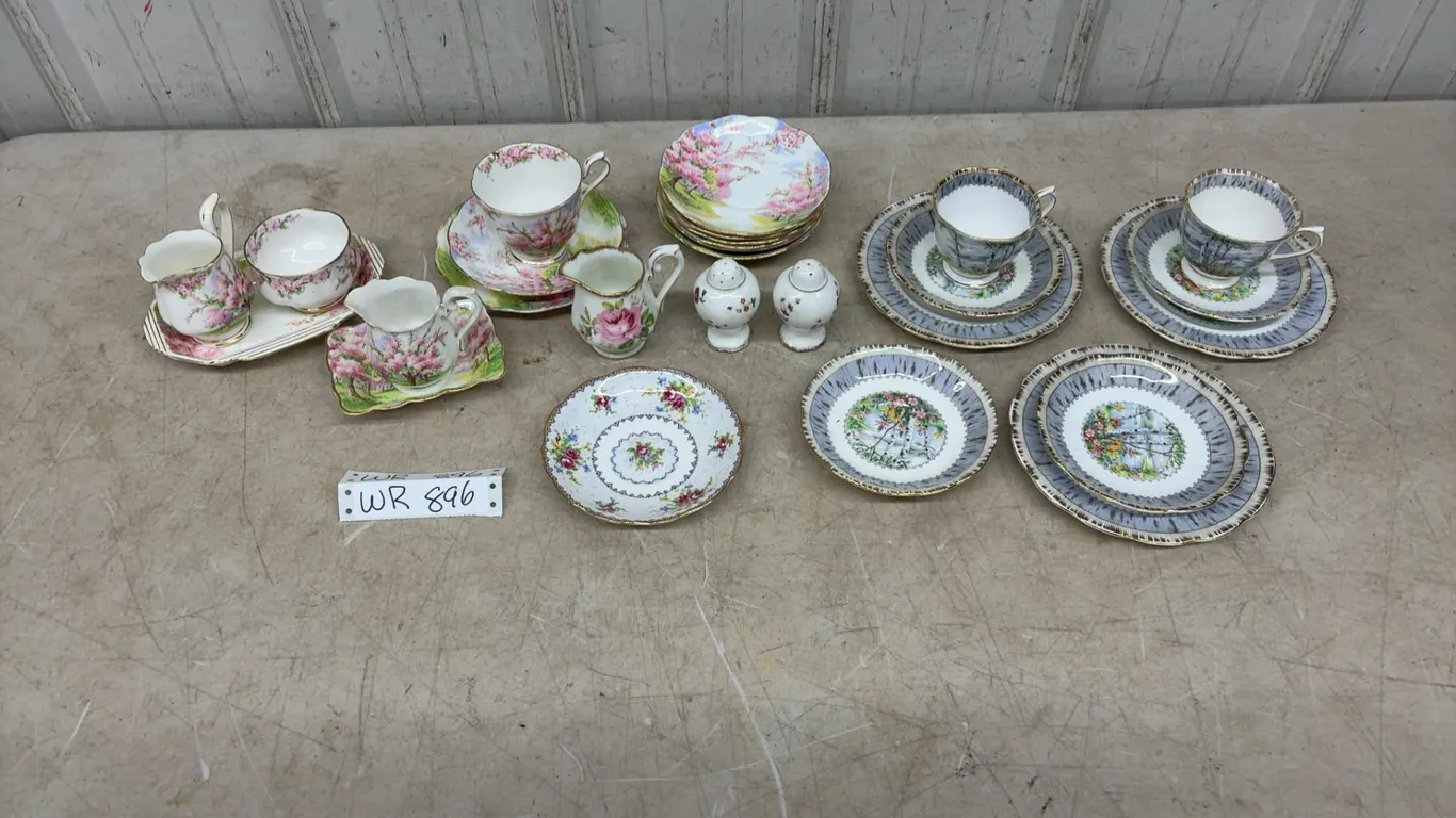28 PCS Royal Albert China, Blossom Time, Silver Birch, Petit Point Saucer, American Beauty