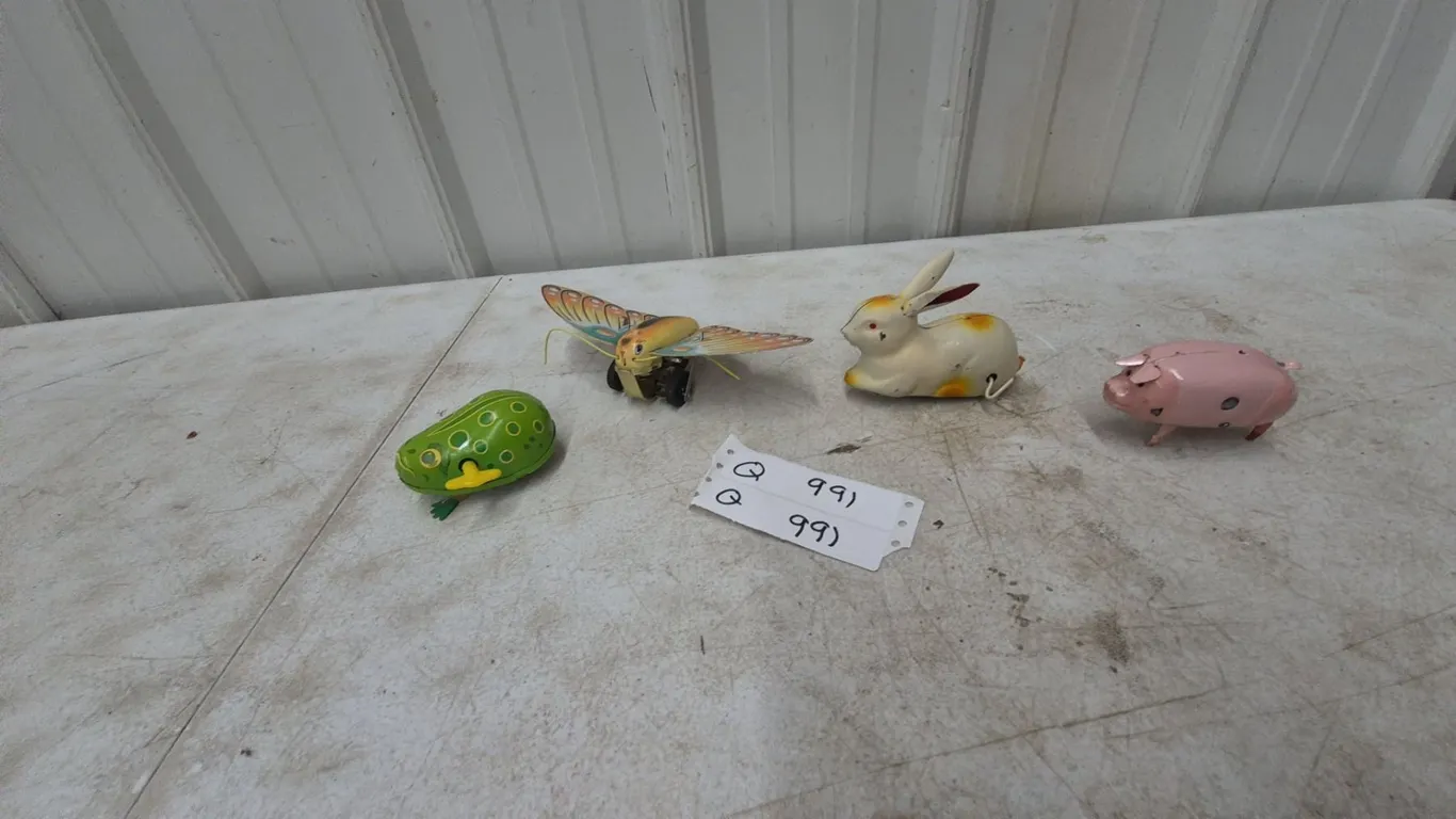 Vintage Tin Wind-Up Toys Including Masudaya Butterfly, Frog, Rabbit and Pig, 1950s-1960s