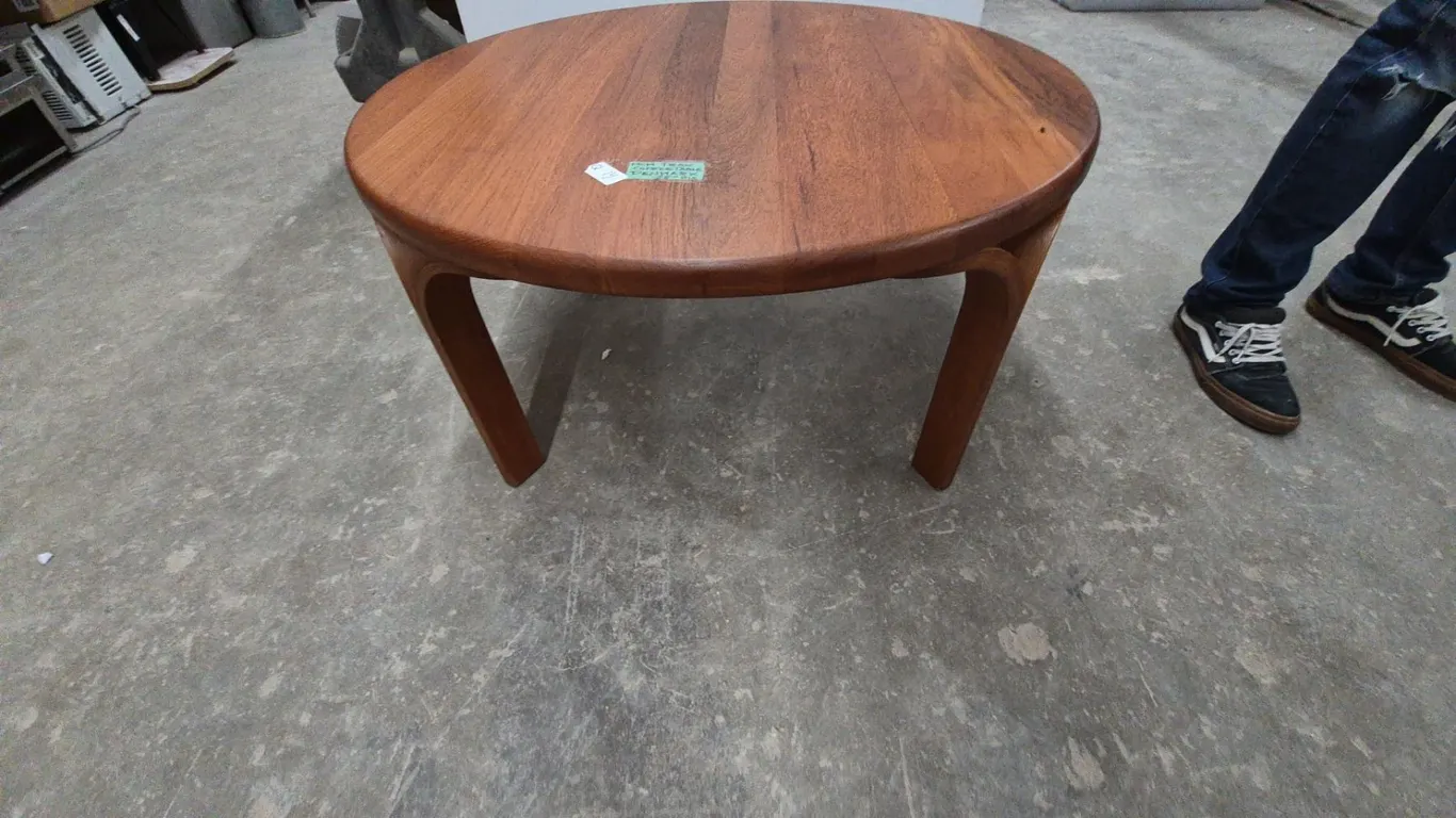 Danish Teak Round Coffee Table, 17” High × 35” Diameter