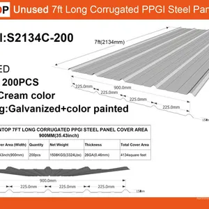 Quantity of (200) 2026 SUNTOP S2134C-200 3 ft x 7 ft Corrugated Galvalume Steel Panels (Unused)