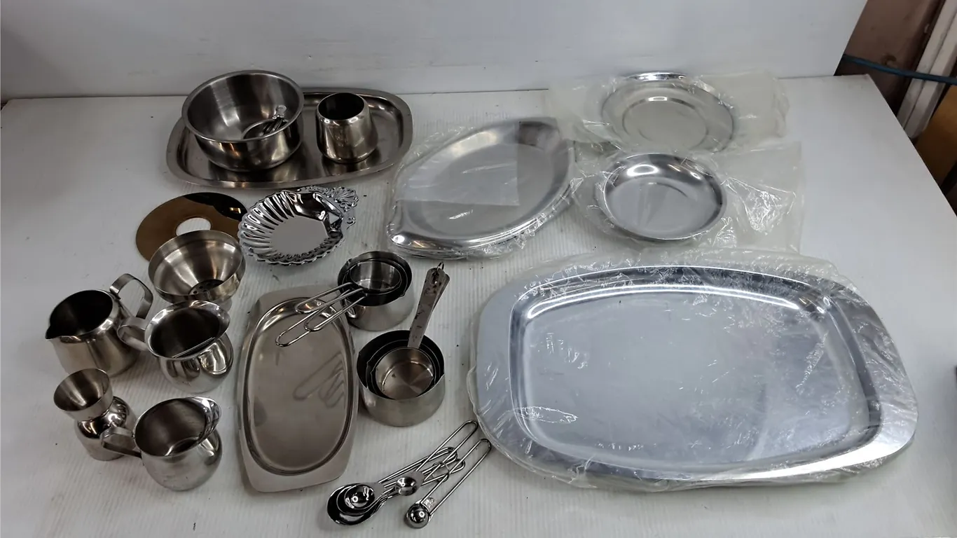 Metal Serving Trays, Creamer, Measuring Cups & Spoons, Egg Cup