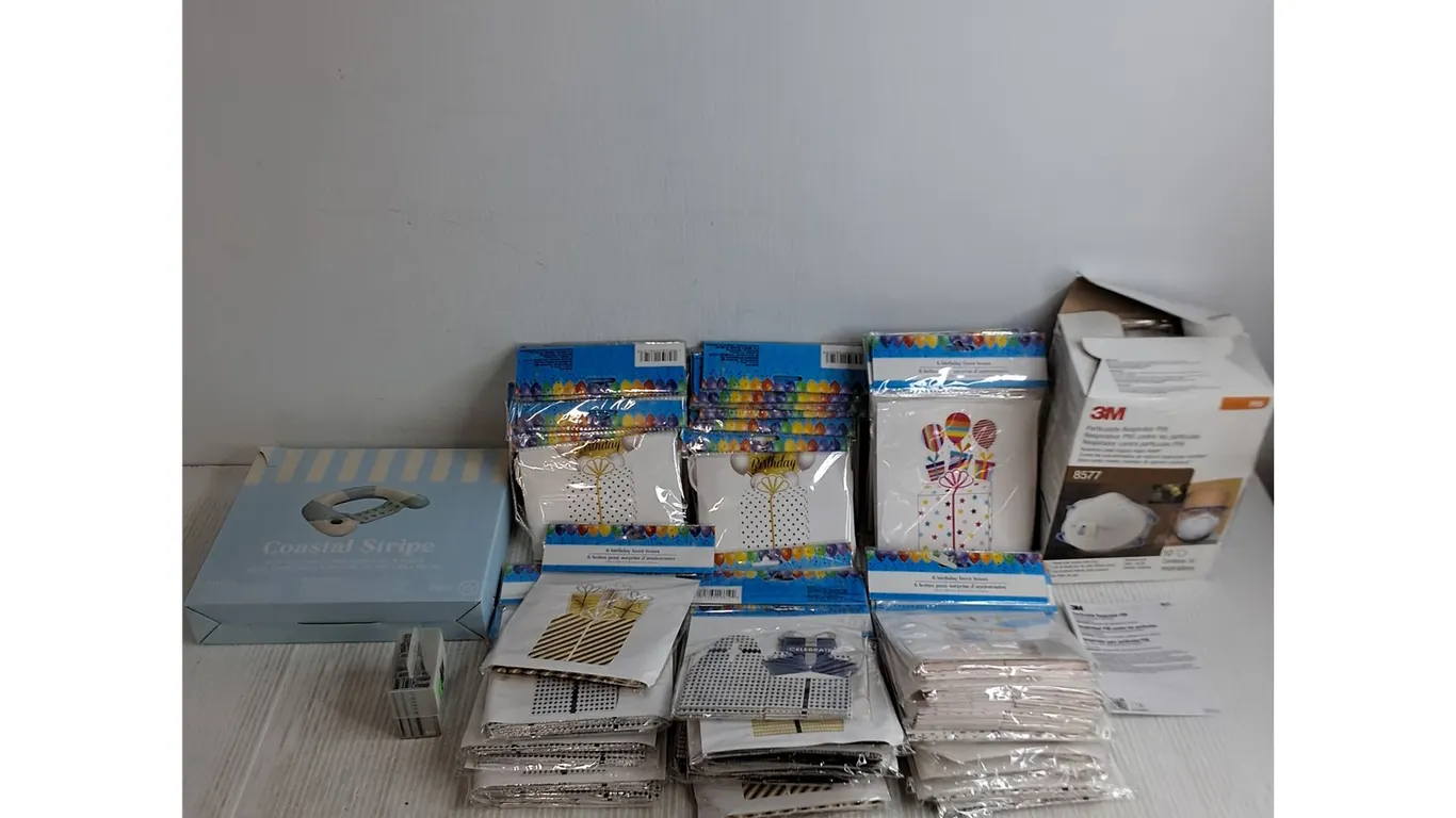 NIB - Pool Float, Birthday Favor Box Packs, 3M 10-Pack P95 Respirators, Staples