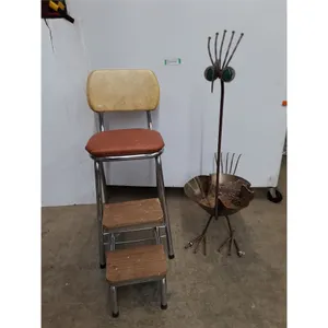 * Step Stool Chair - 34" High, Metal 'Bird' Planter - 41" High - Cannot Ship