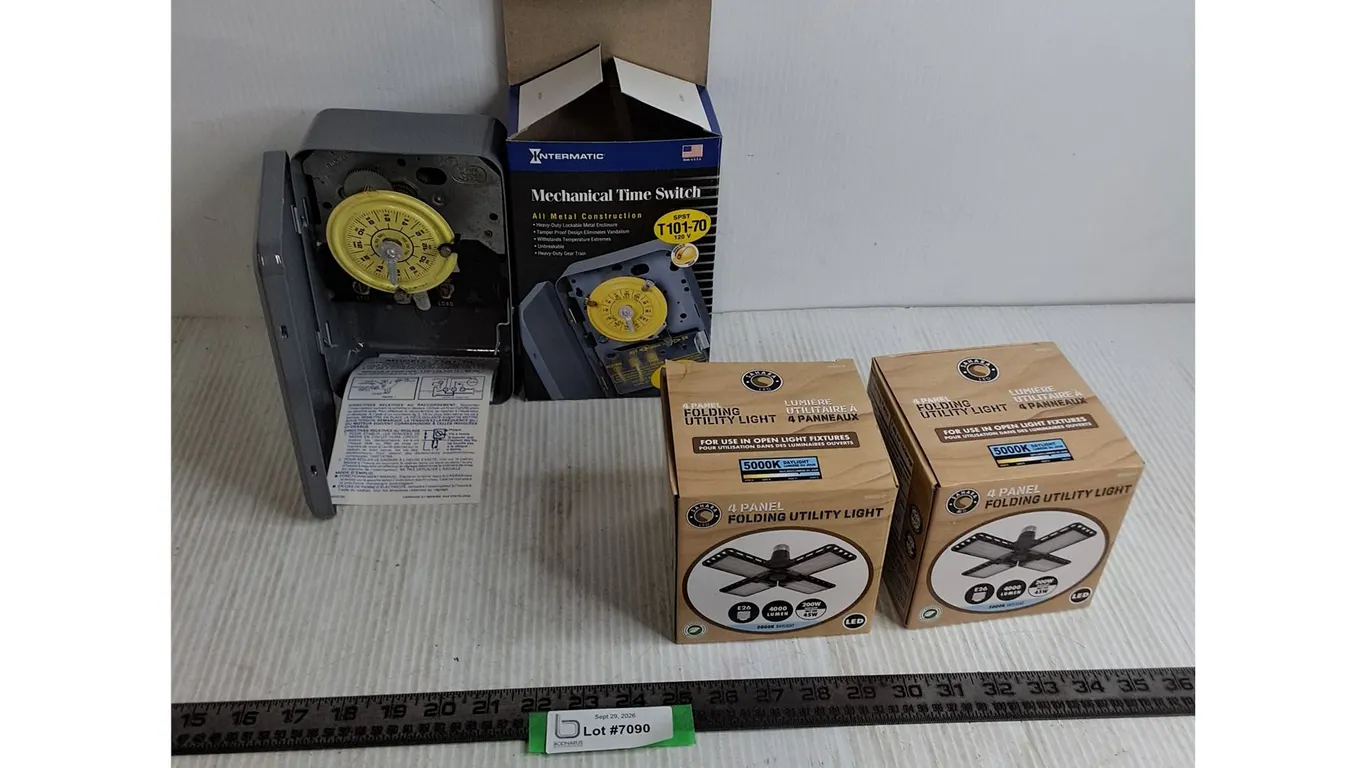 New Intermatic Mechanical Time Switch, (2) NIB 4-Panel Folding LED Lights