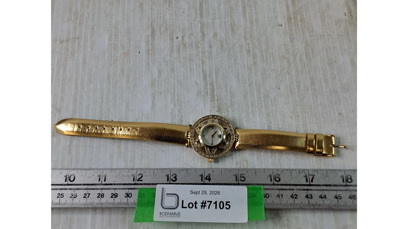 Gold Toned Watch with Mother of Pearl Face Works