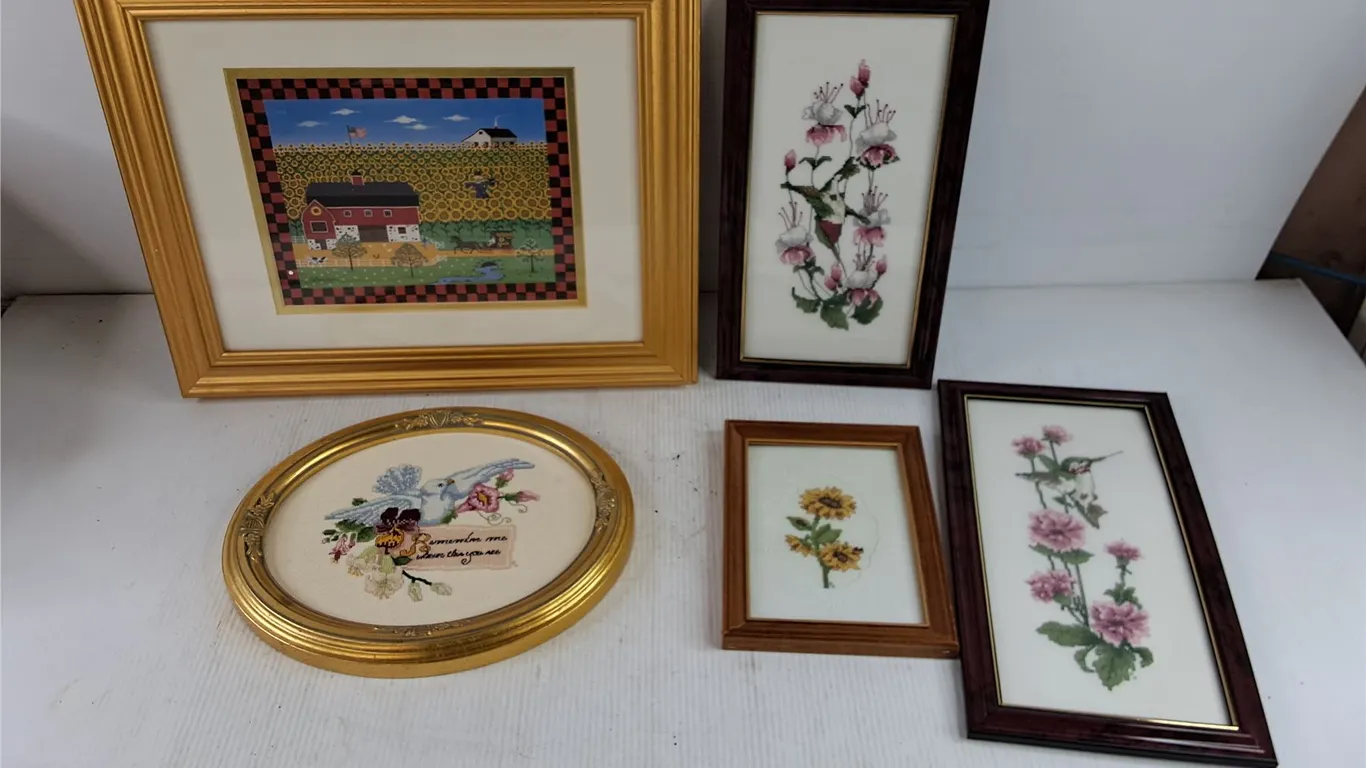 Framed Embroidery Wall Art & Framed USA Farm Print