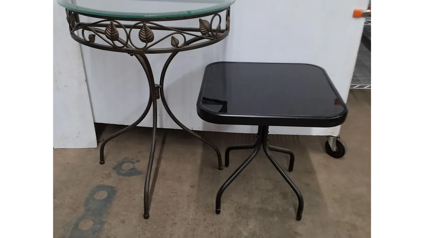 * (2) Tables (Metal Half-Moon w/Glass Top, Outdoor Coffee) - Cannot Ship